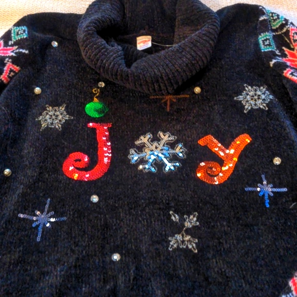 Holiday Sweater. XL, 16- 18, NWOT Chenille +sequins, embroidery, pearl, crystals